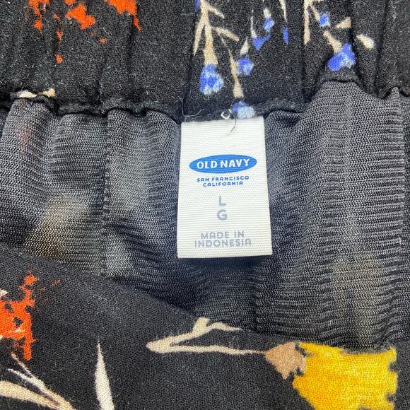 Old Navy Skirt Women's Large Black Floral Knee Length Pleated Modest Flowy - Picture 3 of 9